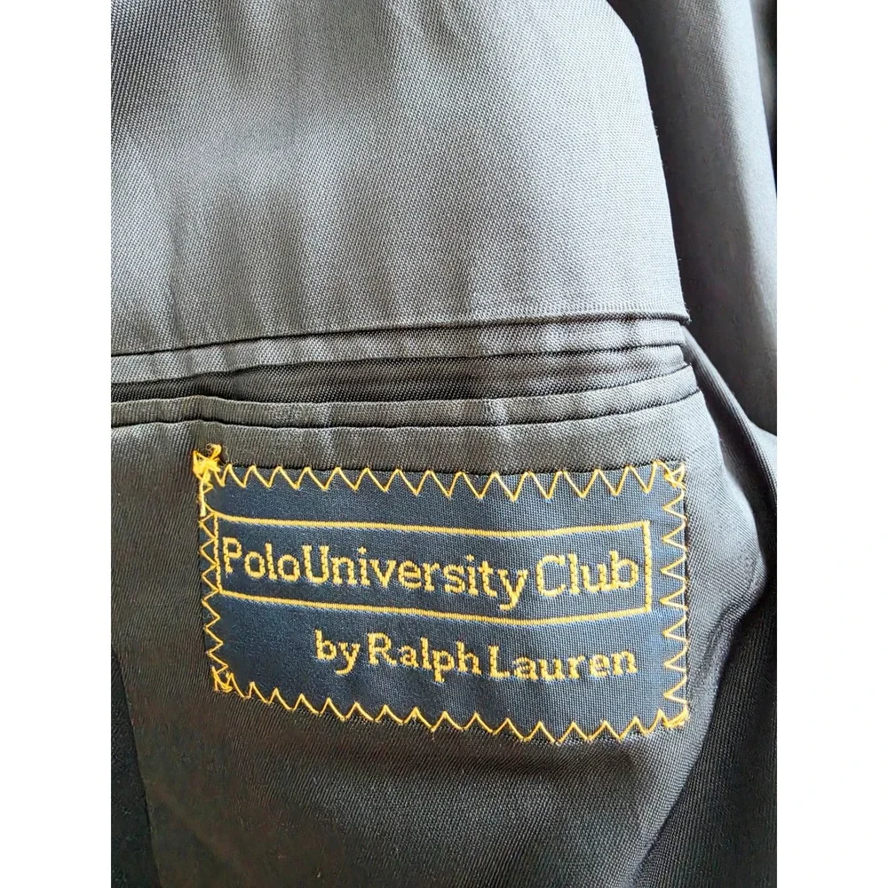 Polo University Club Ralph Lauren Navy Blazer Gold Crest Buttons USA Made 46R